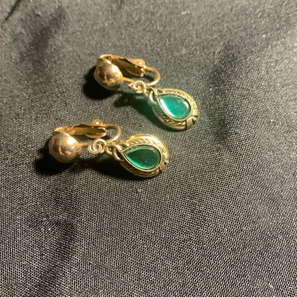 Vintage Gold And Emerald Clip On